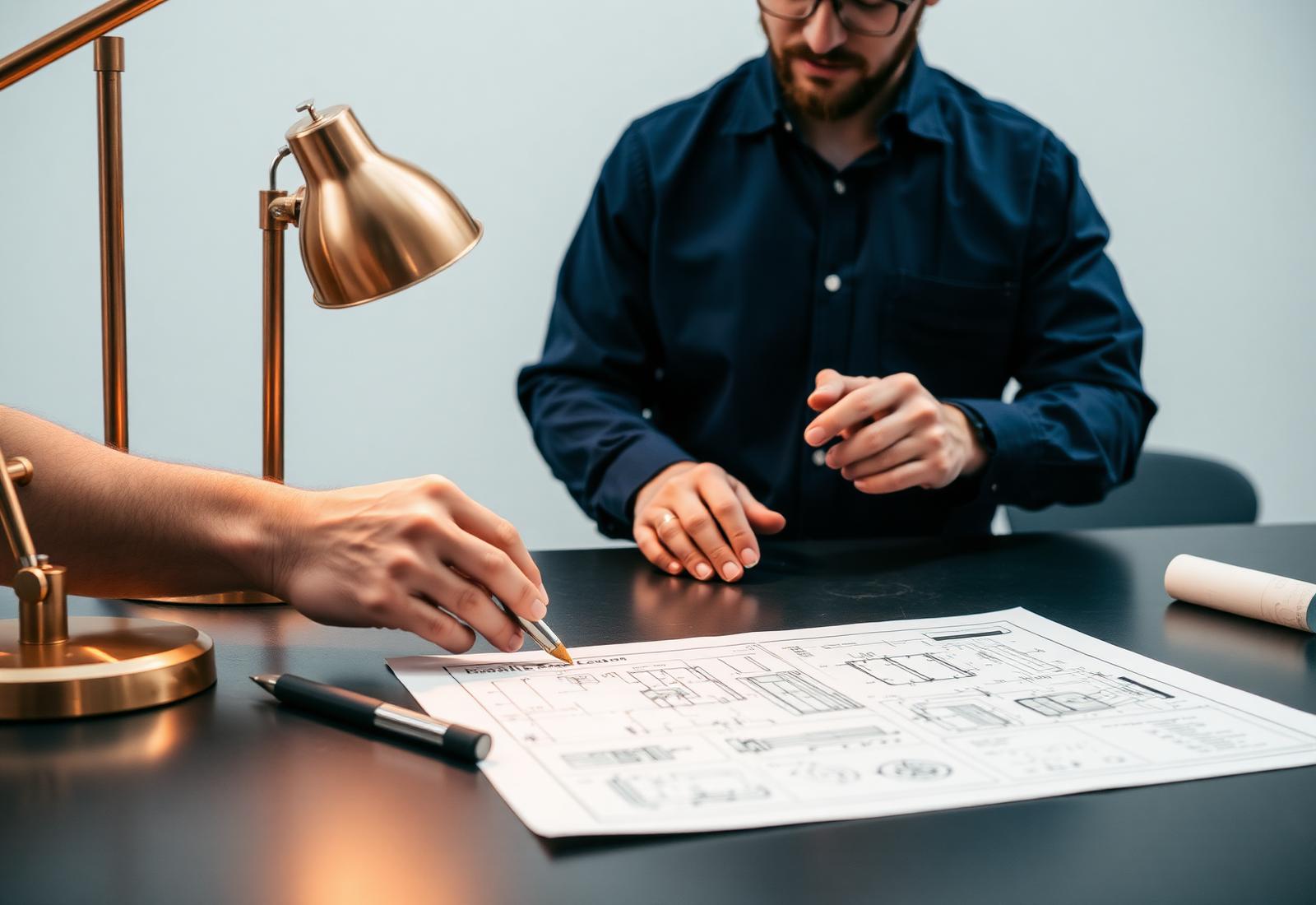 Engineers reviewing blueprints